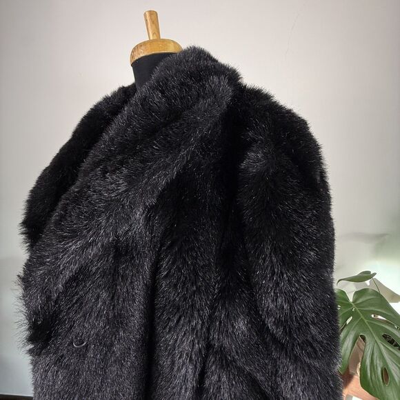 Vintage Black Faux Fur Coat | 80s 90s Plush Modacrylic Mod Jacket, USA Made - Picture 4 of 16